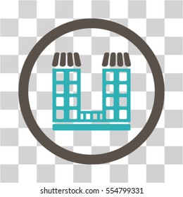 Company Building vector bicolor rounded icon. Image style is a flat icon symbol inside a circle, grey and cyan colors, transparent background.