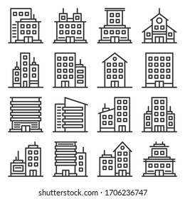 Company Buildings Icons Set on White Background. Line Style Vector