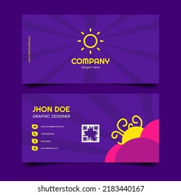 Company business card with purple color and magic flower abstract illustration