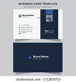 Company Business Card Template Design With Abstract Shapes And Blue And White Accents. Vector Visiting Card For Brand Identity. Personal Marketing Materials. 3.5x2 Print Ready Card