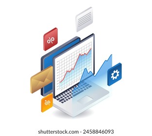 Company business development analyst data infographics flat isometric 3d illustration