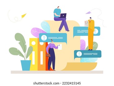 Company business human resources, tiny character work laptop, remote internet hr manager flat vector illustration, isolated on white.