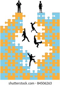 Company of business people climb up corporate success promotion jigsaw puzzle