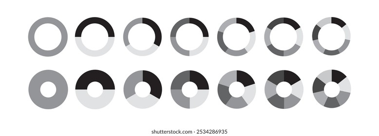 Company business profit pie chart icon. Segmented circles set. Pie chart infographic set eps 10.