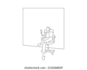 Company businesswoman in line art drawing style. Composition of worker woman. Black linear sketch isolated on white background. Vector illustration design.