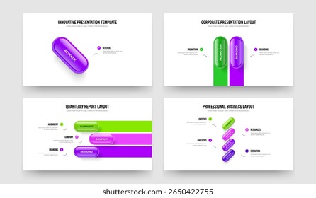 Company Campaign 1 2 3 4 Option Diagram Slideshow Template Set. Service Showcase One Two Three Four Element Infographic Slide Layout Vector Illustration Collection.