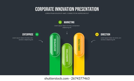 Unternehmen Kampagne Diashow Design Vektorgrafik. Unternehmensübersicht 3 Element Infografik Folienvorlage. Modernes Profil Drei-Optionen-Diagramm-Präsentationslayout.