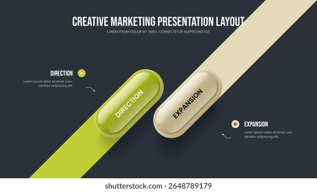 Bedrijfscampagne Twee stappen Infographic Presentation Design. Visuele Showcase Diaslay-out Vector Illustratie. Financial Forecast 2 Option Diagram Slideshow Template.