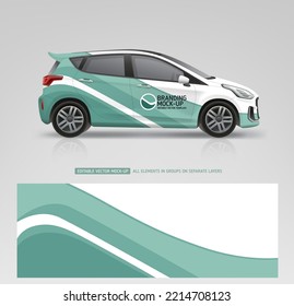 Company Car mockup and branding sticker wrap design. Corporate Car mockup. Branding vehicle graphics. Abstract graphics corporate identity background dsgn for company car. Editable vector template