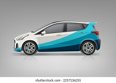 Company Car mockup and branding sticker wrap design. Corporate Car mockup. Branding vehicle graphics. Abstract graphics corporate identity background dsgn for company car. Editable vector template