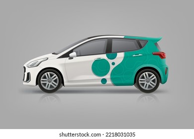 Company Car mockup and wrap decal for livery branding design and corporate identity. Abstract green graphics Wrap, sticker and decal design for services van and racing car