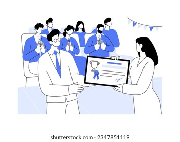 Company celebrations abstract concept vector illustration. Smiling man receives the best employee award, applause from colleagues, teambuilding idea, business etiquette abstract metaphor.