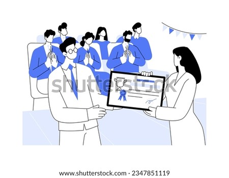 Company celebrations abstract concept vector illustration. Smiling man receives the best employee award, applause from colleagues, teambuilding idea, business etiquette abstract metaphor.