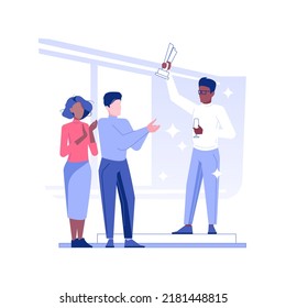 Company celebrations isolated concept vector illustration. Smiling man receives the best employee award, applause from colleagues, teambuilding idea, business etiquette vector concept.