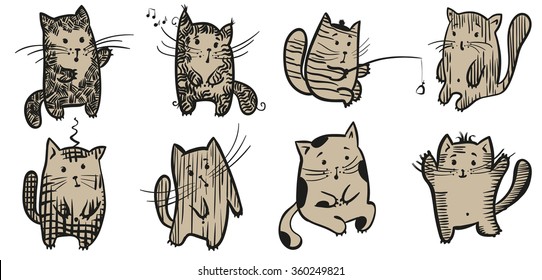 the company of cheerful cats gathered that would will have fun who sings, someone listens, someone catches fish, and someone simply sits