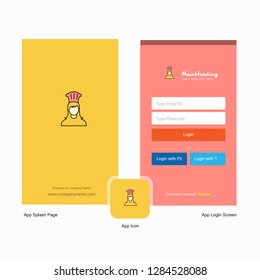 Company Chef Splash Screen and Login Page design with Logo template. Mobile Online Business Template
