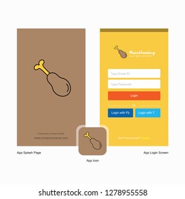 Company Chicken lollypop Splash Screen and Login Page design with Logo template. Mobile Online Business Template