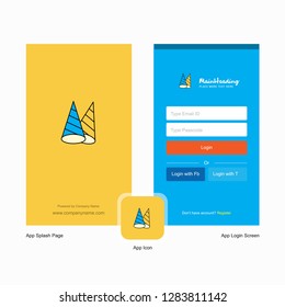 Company Cone cap Splash Screen and Login Page design with Logo template. Mobile Online Business Template