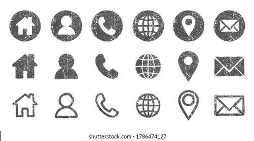 Company Connection business card icon set. Phone, name, website, address, location and mail logo symbol sign pack. Vector illustration image. Isolated on white background. Contact design template.