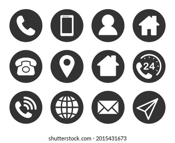 Company Connection business card icon set. Phone, name, website, address, location and mail logo symbol sign pack. Vector illustration image. Isolated on white background. Contact design template.