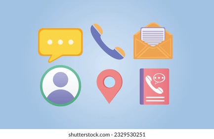 Company Connection business card icon set. Phone, name, website, address, location and mail logo symbol sign pack.on blue background.Vector Design Illustration.