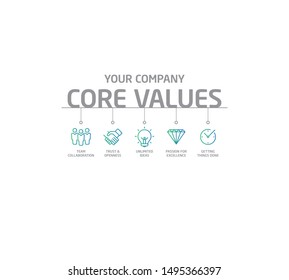 Company Core Values Graphic Illustration. With Simple Iconography.