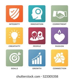 Company Core Values Solid Icons for Websites or Infographics