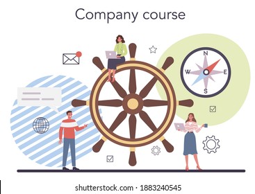 Company course. Corporate organization. Business strategy concept. Marketing planning for success. Company analysis and research. Isolated flat vector illustration