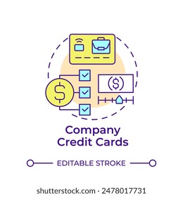 Company credit cards multi color concept icon. Corporate spending, economic stability. Round shape line illustration. Abstract idea. Graphic design. Easy to use in infographic, presentation