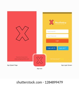 Company Cross Splash Screen and Login Page design with Logo template. Mobile Online Business Template