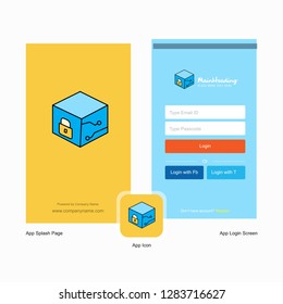 Company Cube  Splash Screen and Login Page design with Logo template. Mobile Online Business Template
