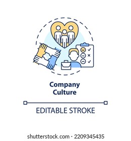 Company Culture Concept Icon. Friendly Work Environment. Healthy Workforce Abstract Idea Thin Line Illustration. Isolated Outline Drawing. Editable Stroke. Arial, Myriad Pro-Bold Fonts Used