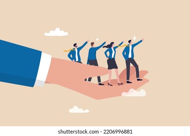 Company culture or employees sharing the same value, goals and attitude to make up organization and corporate success concept, business people employees pointing to the same goal in company hand.