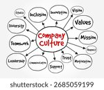 Company Culture - set of shared values, goals, attitudes and practices that characterize an organization, text concept mind map