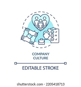 Company Culture Turquoise Concept Icon. Friendly Work Environment. Supportive Jobteam Abstract Idea Thin Line Illustration. Isolated Outline Drawing. Editable Stroke. Arial, Myriad Pro-Bold Fonts Used