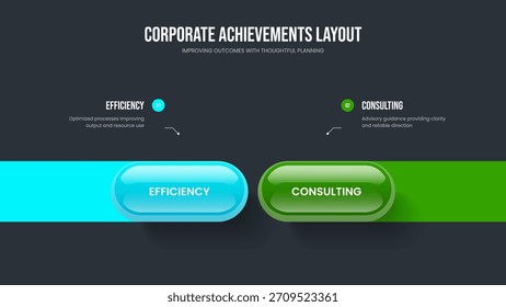 Company Development 2 Element Infographic Slide Layout. Financial Strategy Presentation Design Vector Illustration. Service Forecast Two Step Diagram Frame Template.