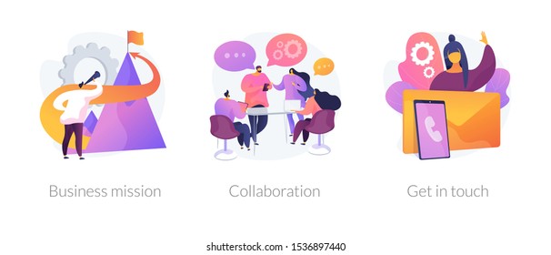 Company Development Direction, Team Building Exercise, Corporate Communication Icons Set. Business Mission, Collaboration, Get In Touch Metaphors. Vector Isolated Concept Metaphor Illustrations