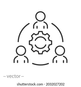 Company Development Icon, Enterprise Workflow, People Group Council, Collaboration Or Partnership In An Organization, Gear With Teamwork - Editable Stroke Vector Illustration