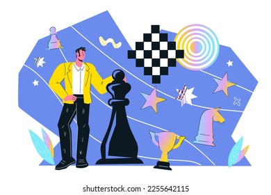 Company development or strategy for career and success. Business decision and opportunities search. Leadership achievement and growth business strategy, flat vector illustration isolated on white back