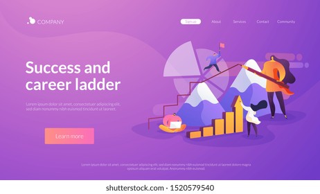 Company development strategy planning, colleagues assistance. Coaching and business training, goal achievement, success and career ladder concept. Website homepage header landing web page template.