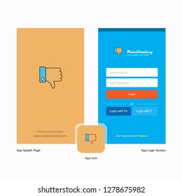 Company Dislike Splash Screen and Login Page design with Logo template. Mobile Online Business Template
