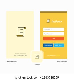 Company Document Splash Screen and Login Page design with Logo template. Mobile Online Business Template
