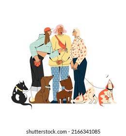 Company of dog lovers with five pets