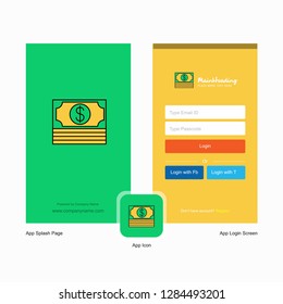 Company Dollar  Splash Screen and Login Page design with Logo template. Mobile Online Business Template