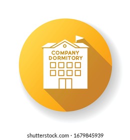 Company dormitory yellow flat design long shadow glyph icon. Housing complex. Accommodation for employees. Housing facilities. Residential area. Apartment block. Silhouette RGB color illustration