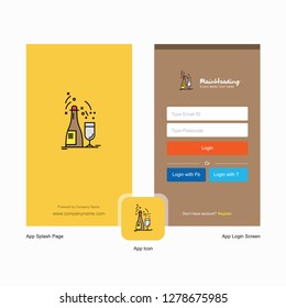 Company Drinks  Splash Screen and Login Page design with Logo template. Mobile Online Business Template