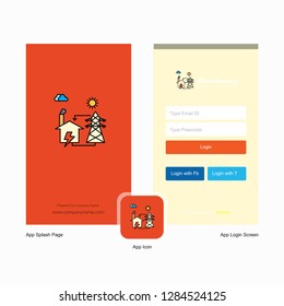 Company Electric power Splash Screen and Login Page design with Logo template. Mobile Online Business Template