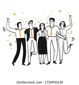 Company employee or businessman Walk in line Talk happily, Hand drawn Vector Illustration in sketch doodle style.