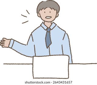 A company employee giving a speech or presentation at work