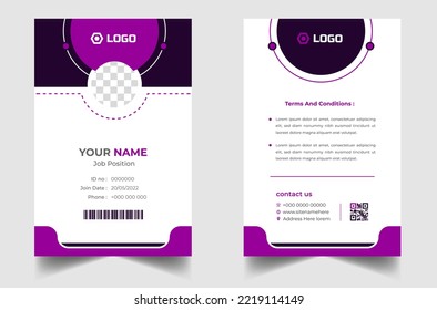 Company employee id card template. Modern and clean business id card template. professional id card design template with purple color. corporate modern business id card design template. 